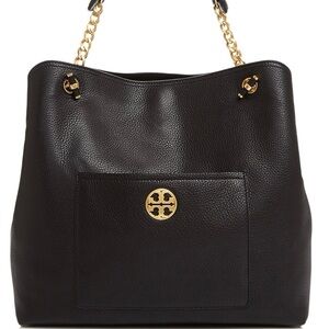 Tory Burch Chelsea Pebbled Leather Slouchy Tote - Black